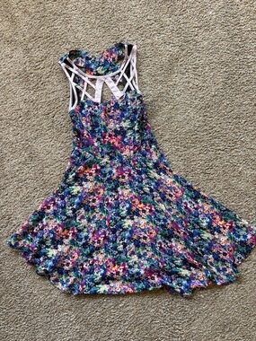 Women’s XS Floral Skater Dress with Strappy Back - Multicolor